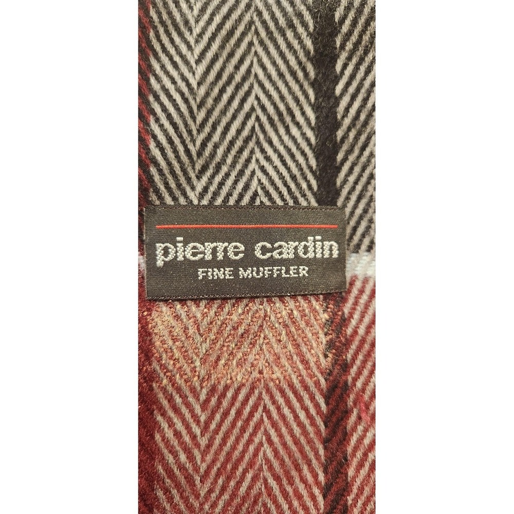 VINTAGE Pierre Cardin Scarf Mens‎ One Size Gray Plaid Fine Muffler Fringe Winter